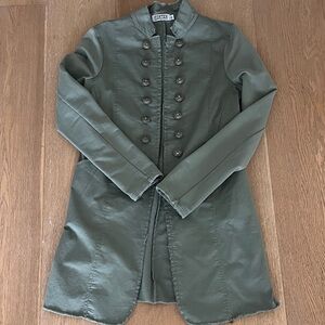 Porter Collective Alchemy Olive Open Front 3/4 length jacket size Small NWOT